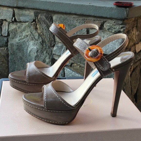 Prada Taupe Platform Sandal Heels - Picture 3 of 11